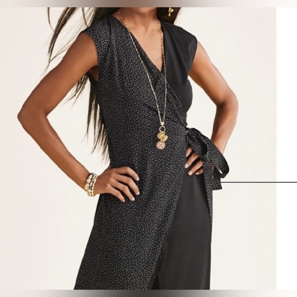 Cabi| black & white polka dot disco midi wrap dress, two tone•••XS, EXCELLENT - Picture 2 of 8